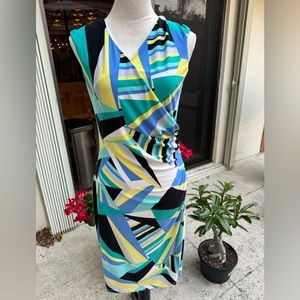 LAUREN- RALPH LAUREN. Geometric design in Blue, Yellow & White Shift dre…